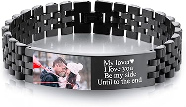 INBLUE Personalized Bracelet for Dad Men - Engraved Names Text Photo Men's Link Bracelet Gift for Birthday Anniversary Father Husband Grandpa Son Boyfriend
