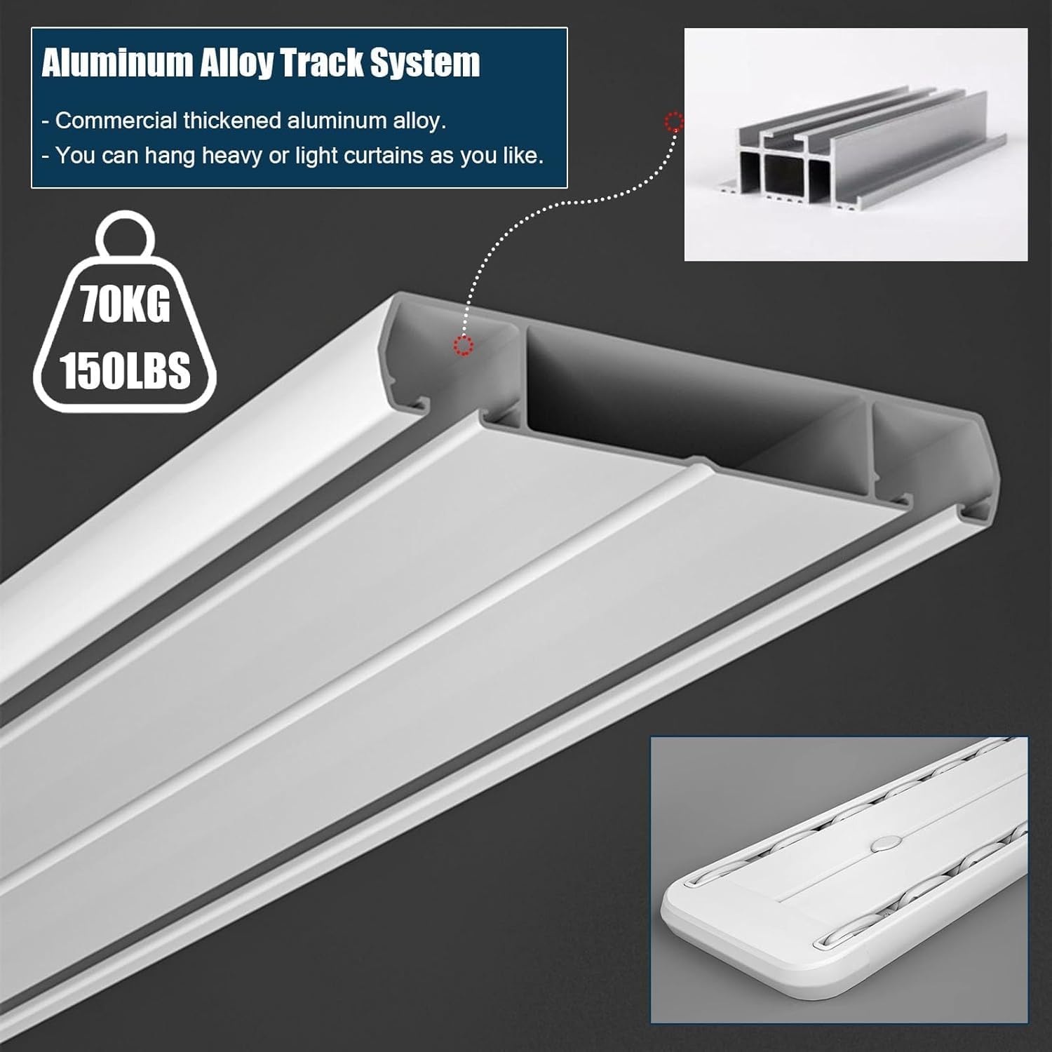 Luxurious Heavy Conjoined Ceiling Mount Double Curtain Track Aluminum Alloy Silence Track for Living Room & Bedroom Divider 2m/6.6ft/79inch,2m