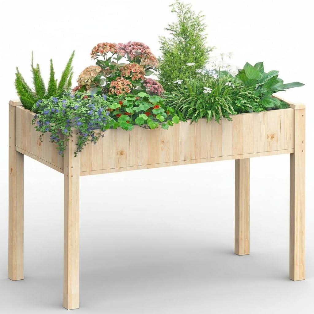 Wooden Raised Garden Bed with Legs, 48.1x24.1x30.1 Inch Elevated Planter Box for Herbs Vegetables