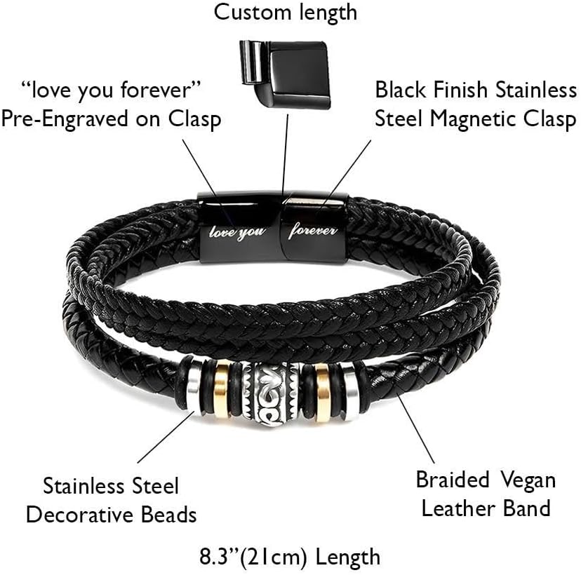 To My Man Bracelet, Husband Bracelet Gifts From Wife, Men Bracelets Gift, Braided Leather Stainless Steel Infinity Bracelets Lettering Love You Forever Jewelry Gifts For Man With Message Card & Box - Image 6