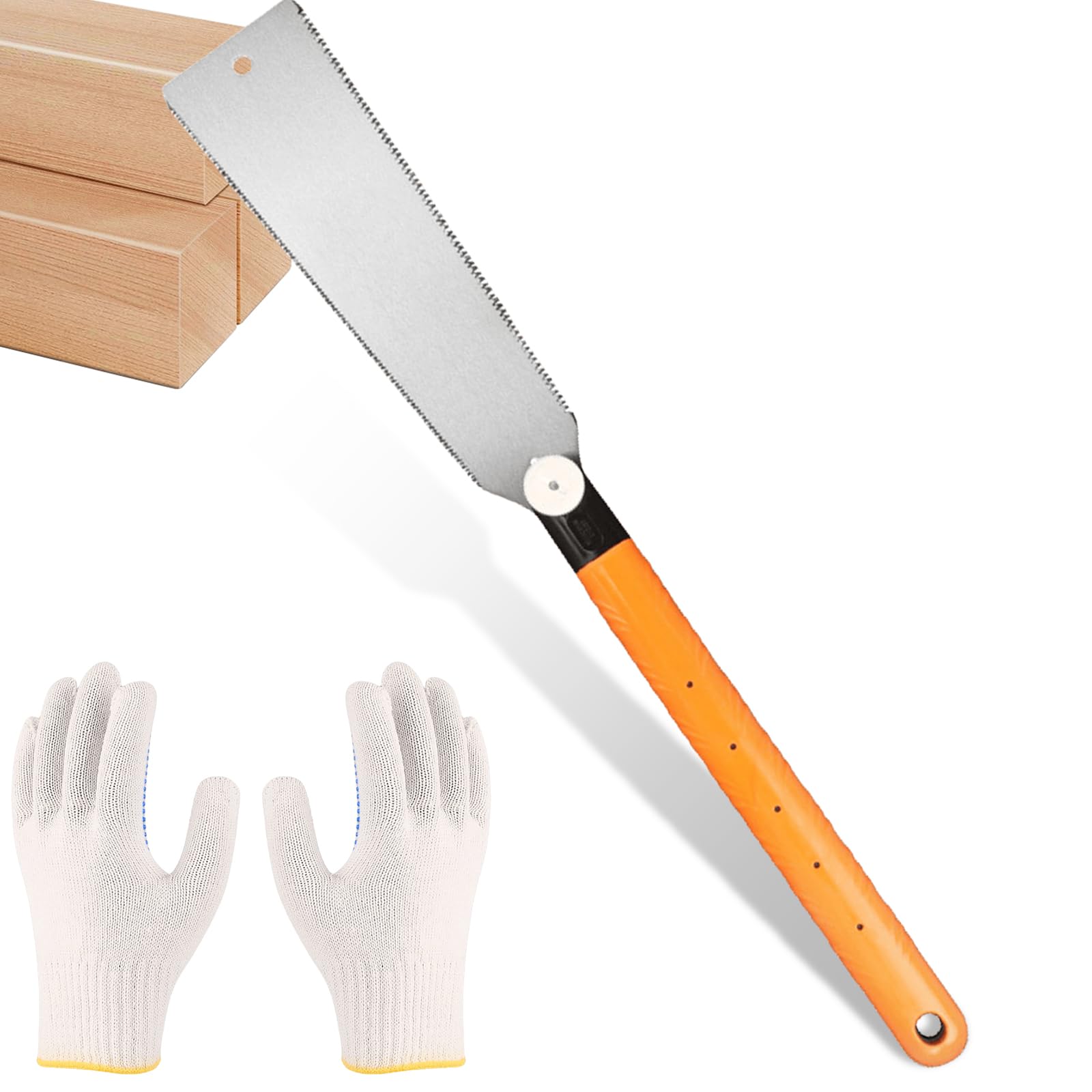 Scie Japonaise 270 mm avec Lame en Acier au Carbone SK5, Double Bord et Gants de Travail - Pour le Travail du Bois