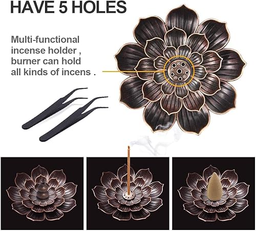 Miniatura 5 de Lotus - Soporte para varillas de incienso, quemador de incienso con cepillo de ceniza de incienso para el hogar, dormitorio, sala de estar, oficina,
