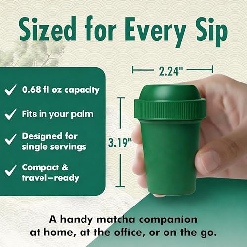 Miniatura 2 de Mini coctelera de matcha prémium (0.68 onzas líquidas) para polvo de matcha y hojicha de grado ceremonial, juego de batidor de matcha moderno