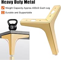 Vista 4 de Patas de metal para muebles de 6 pulgadas, 4 patas triangulares para muebles, patas de sofá de estilo moderno, patas doradas de repuesto resistentes