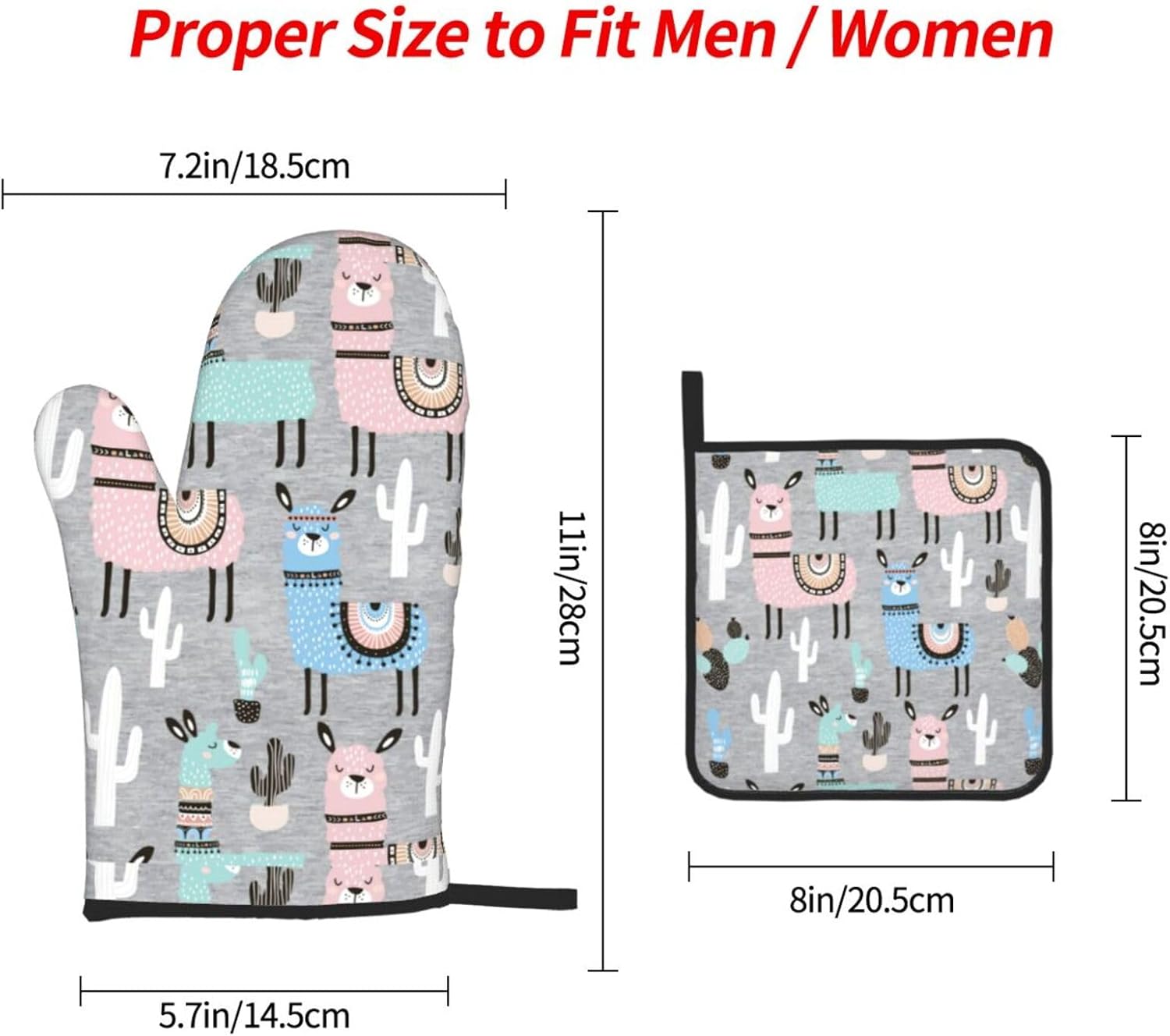 Llama Cactus Print Heat Resistant Microwave Gloves, Used for Baking, Cooking, and Fashion Kitchen Essentials