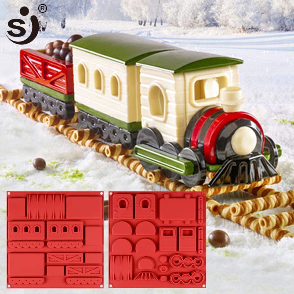 Christmas Cake Mould Gingerbread Train Decoration Silicone Baking Molds Fda Approved Mousse Craft Cake Bakeware Tray,Random Color