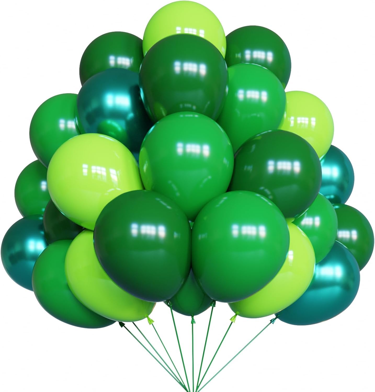 YMSZ Green Balloons, 67pcs 12 Inch Metallic Green Dark Green Lime Green Latex Balloons for St. Patrick's Day, Baby Shower, Jungle Safari Birthday Party Decorations