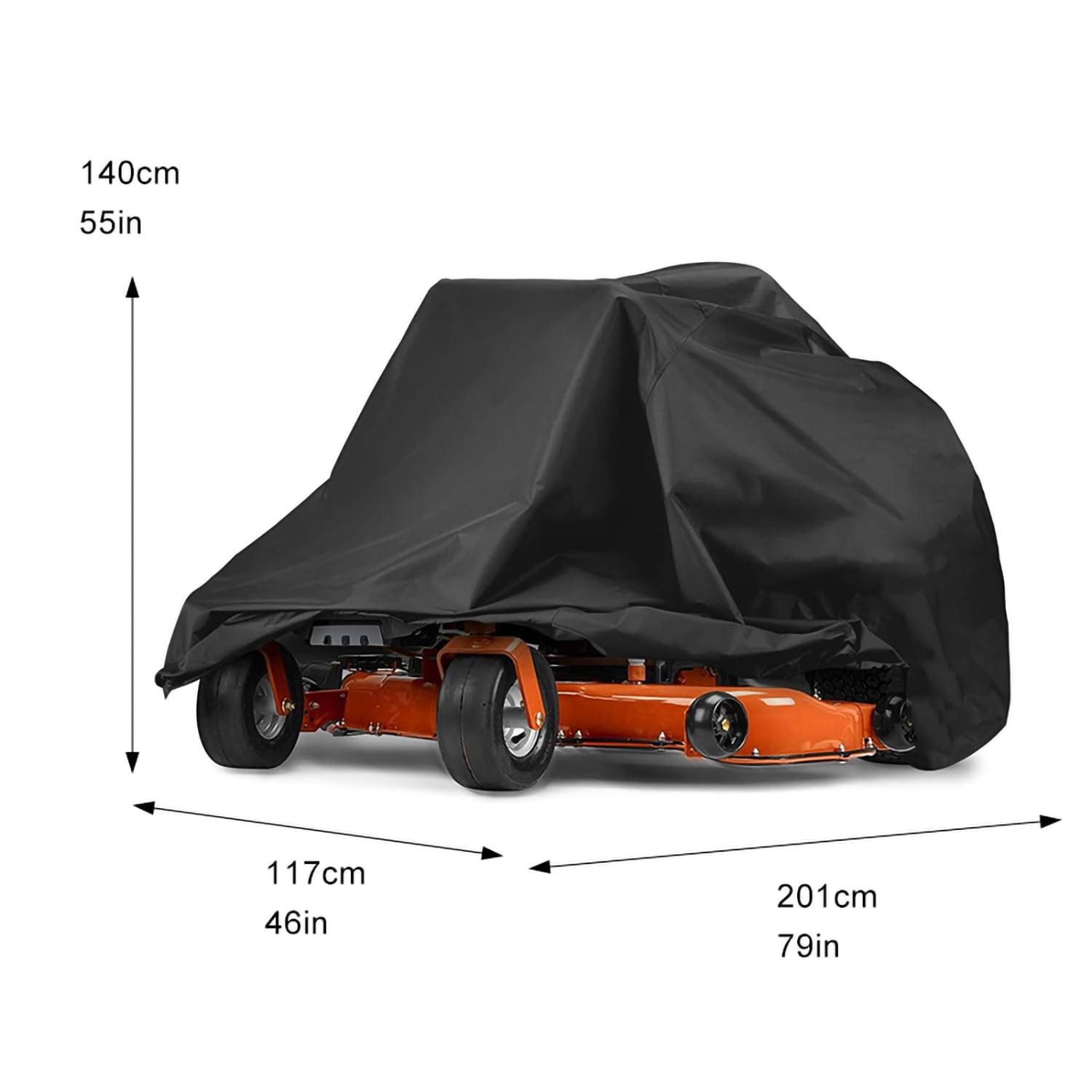 Rasenmäher-Abdeckung 200 × 117 × 140 cm – Strapazierfähige Abdeckung für Zero-Turn & Aufsitzmäher, 420D Oxford-Gewebe, Schwarz