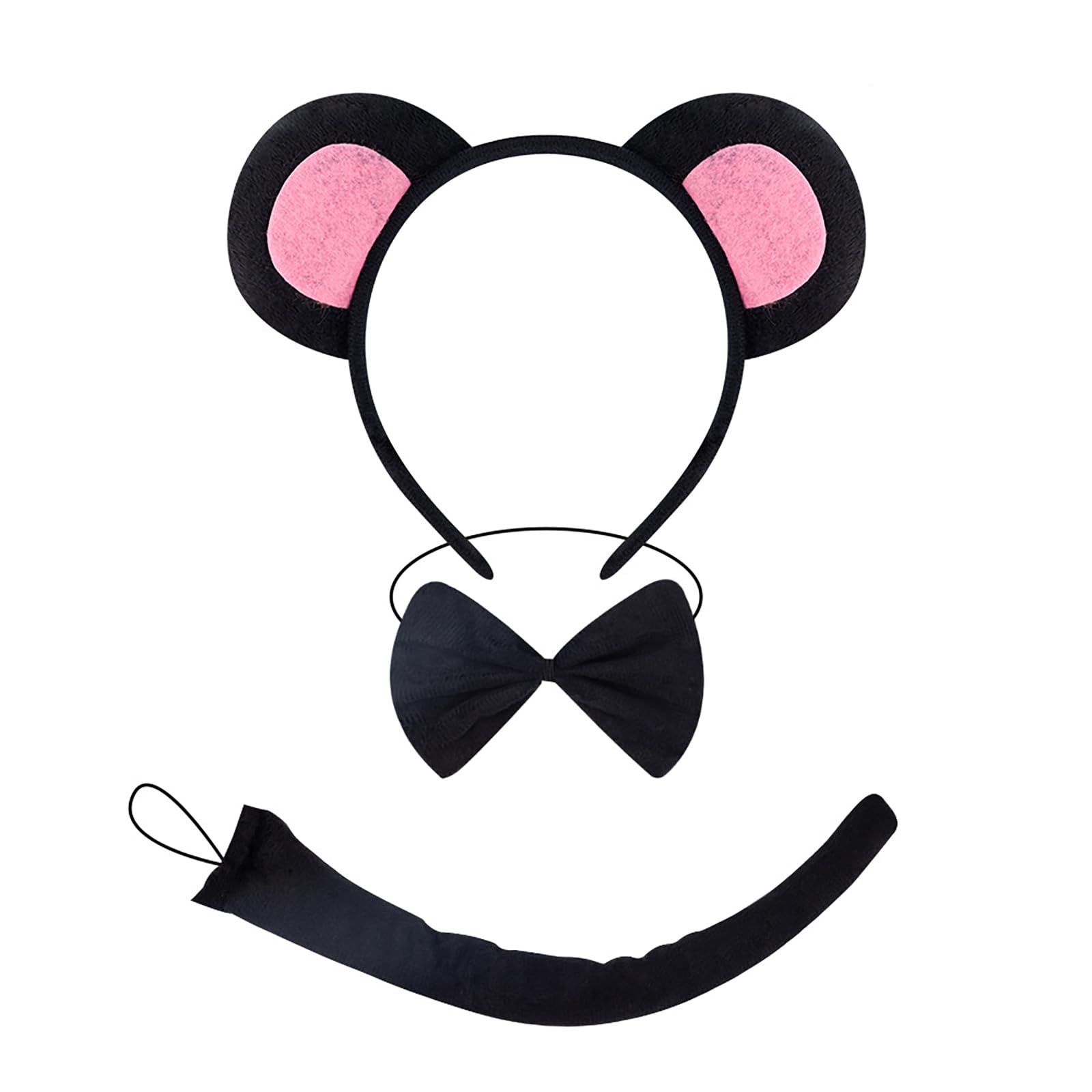 AMWYODK Bunny/Rat Costume Set, 3pcs Easter Bunny Ears,Rat Ears, Tail, Bowtie, Animal Cosplay for Halloween Accessories (black rat)