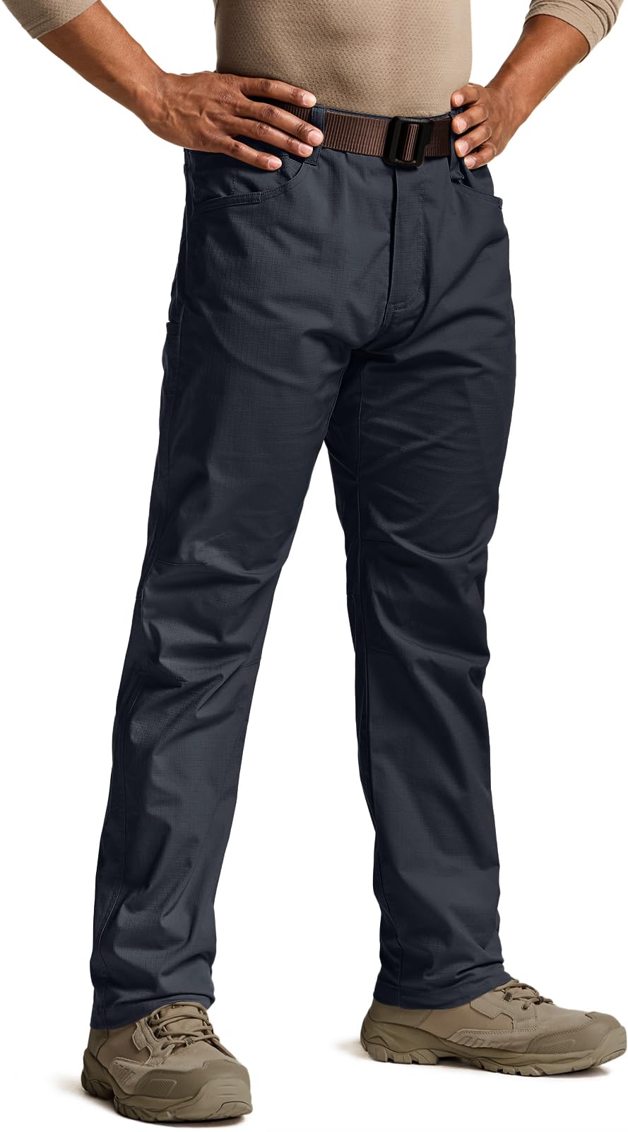 CQRMen's Flex Stretch Tactical Pants, Water Resistant Ripstop Cargo Pants, Lightweight EDC Outdoor Work Hiking Pants
