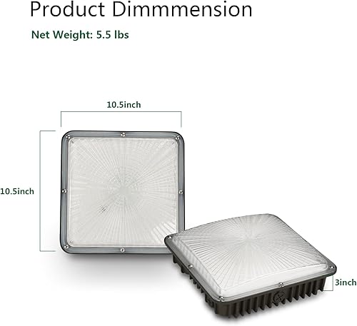 Miniatura 6 de Luz LED de toldo de 45 W para exteriores, 5000 K, luz diurna de 10 x 10 pulgadas, 6300 lúmenes (reemplazo HID de 225 W) IP65, luces LED de techo