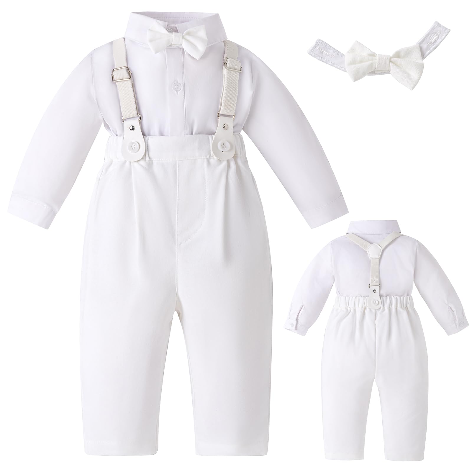 Booulfi Baby Jungen Taufkleidung Baumwollstoff Taufanzug 4 Teiliges Weiß Mit Fliege Oberhemd Hut Unterhosen Hose (as3, age, 3_months, 6_months, 239 weiß)