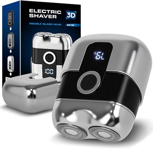 Afeitadora eléctrica para hombres, afeitadora eléctrica sin dolor portátil de doble cabeza con bolsillo de viaje, impermeable, en seco y húmedo