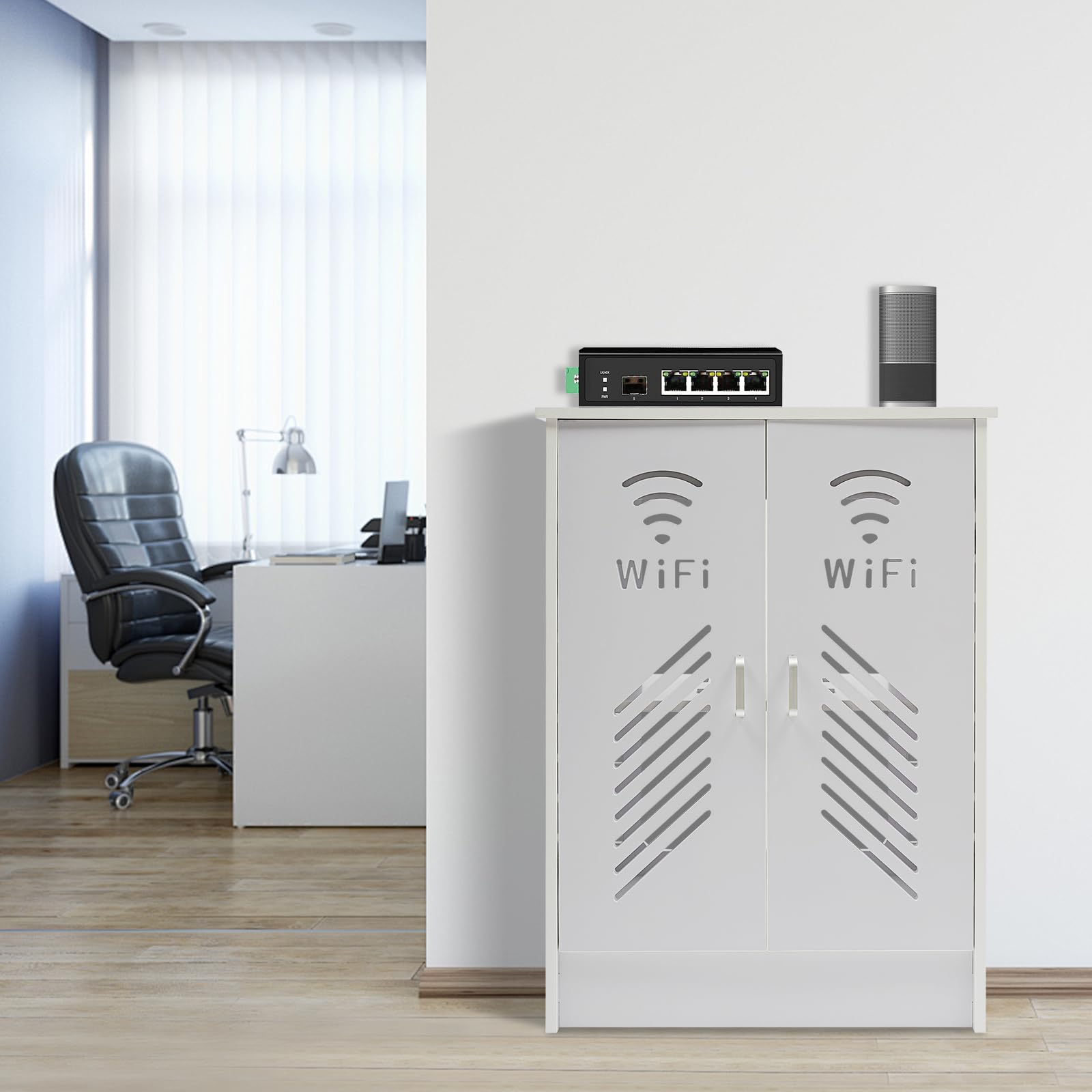 Armoire routeur WiFi Routeur Armoire de rangement debout Boîte de câble | Support mural WiFi Box Cacher Routeur Boîte de rangement avec portes Routeur Couverture Armoire Boîte Cacher Armoire