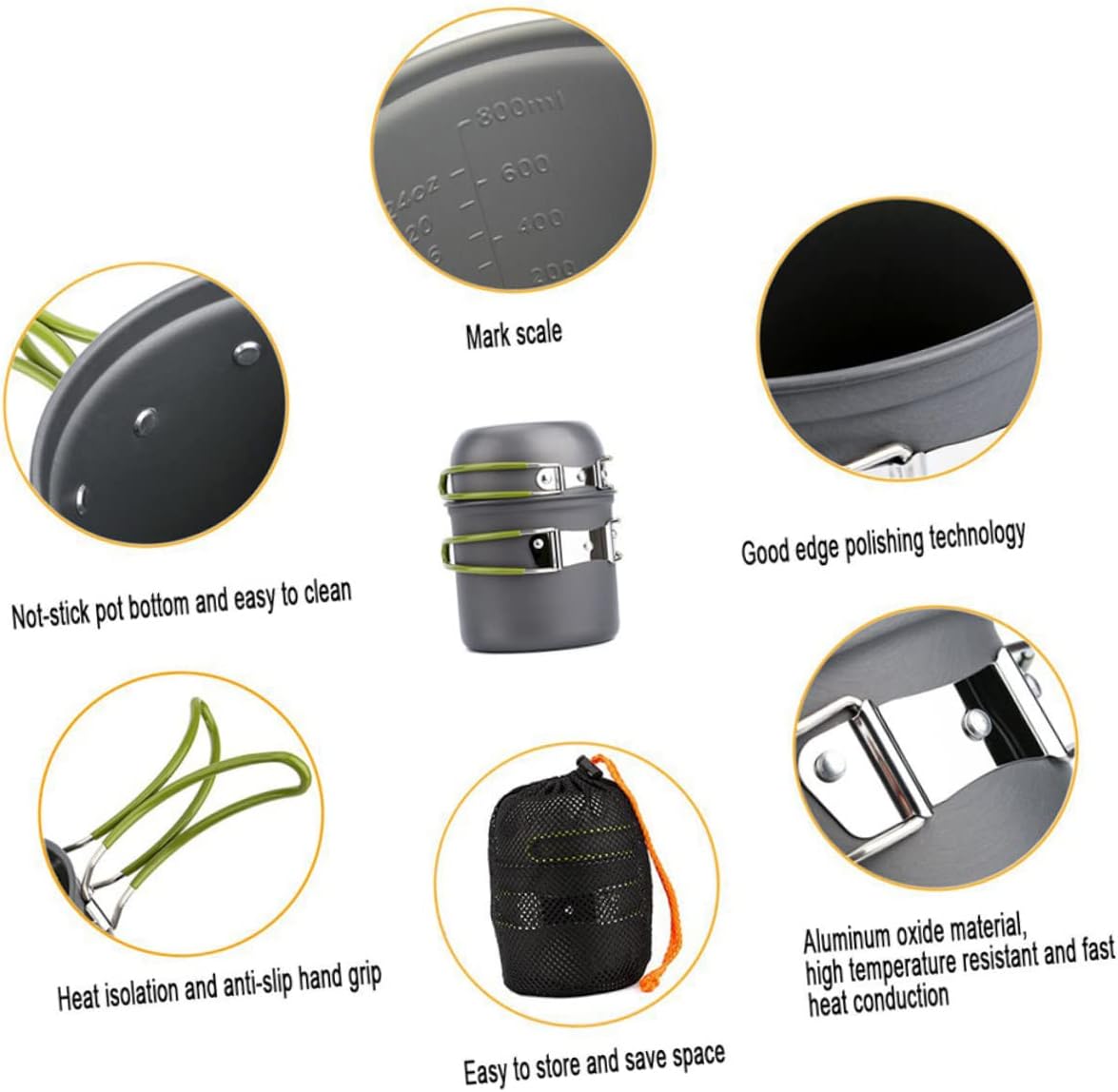 1set Portable Aluminium Alloy Cooking Pot Lightweight Outdoor Camping Cookware for People Insulated Handle Easy to Clean for Backpacking and Hiking Adventures