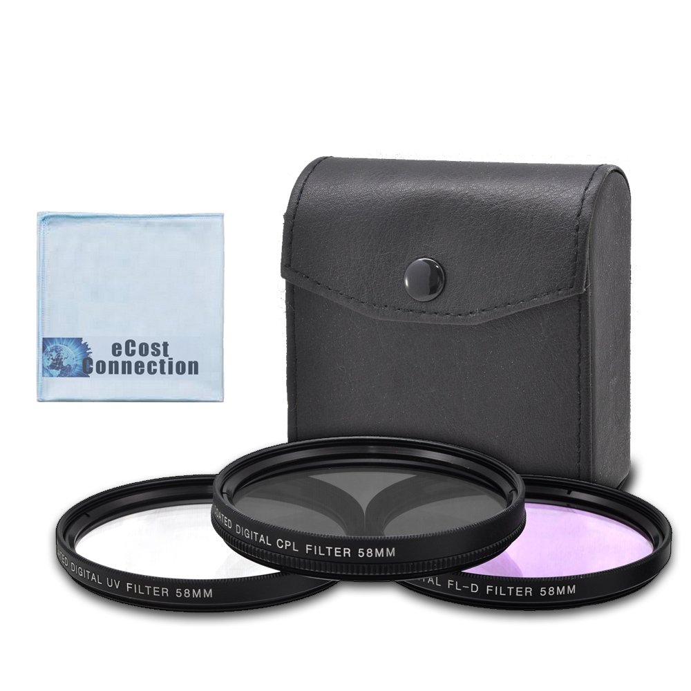 eCost58mm High resolution Pro series Multi Coated HD 3 Pc. Digital Filter Set for Canon XF100 HD Professional, XF105 HD Professional, 32GB VIXIA HF G20 Full HD Camcorder + Microfiber Lens Cloth