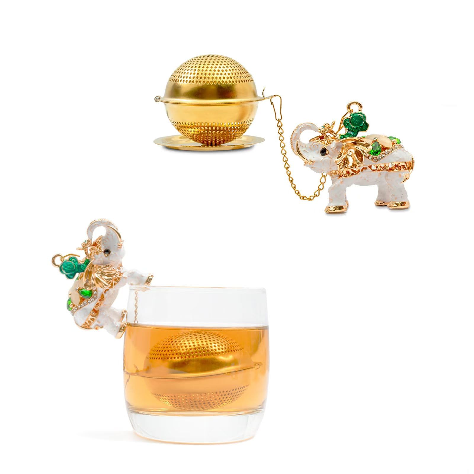 gloriousliving Stainless Steel Metal Tea Ball, 1.37-inch Tea Strainer, Crystal Diamond Elephant Tea Infuser for Loose Leaf Tea Festival Gifting and Personal Use, Gift Box Packaging?White?