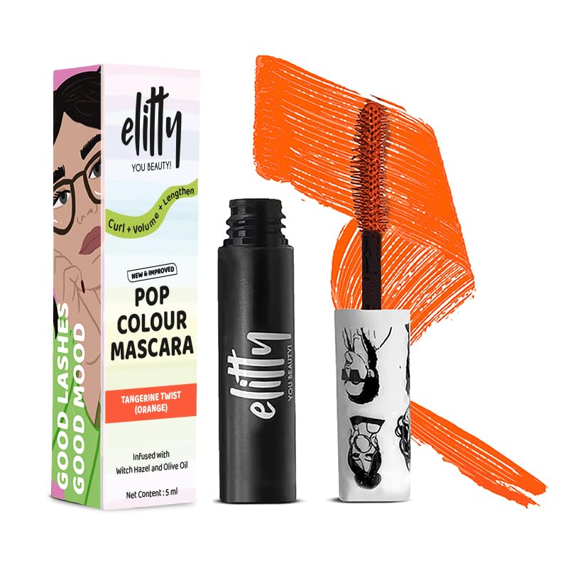 Image of Elitty Pop Colored Lush Lashes Mascara-Tangerine Twist(Orange), Waterproof,Smudge proof,Curling and lengthening, Infused with Witch Hazel and Almond Oil, Vegan & Cruelty Free-5 ML Each