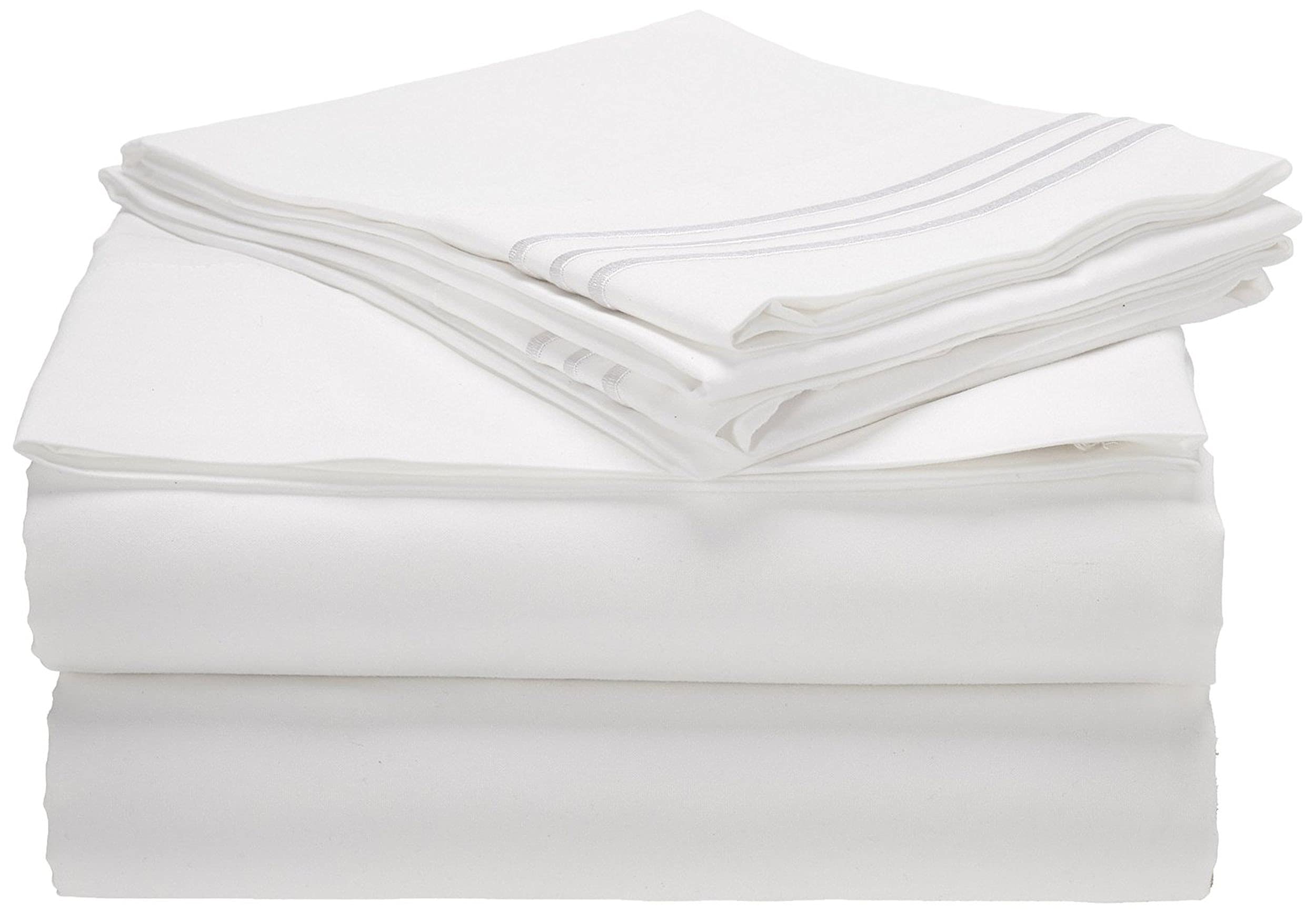 CELINE LINEN1800 Series Egyptian Quality Super Soft Wrinkle Resistant & Fade Resistant Beautiful Design on Pillowcases 4-Piece Sheet Set, Deep Pocket Up to 16inch, Full White