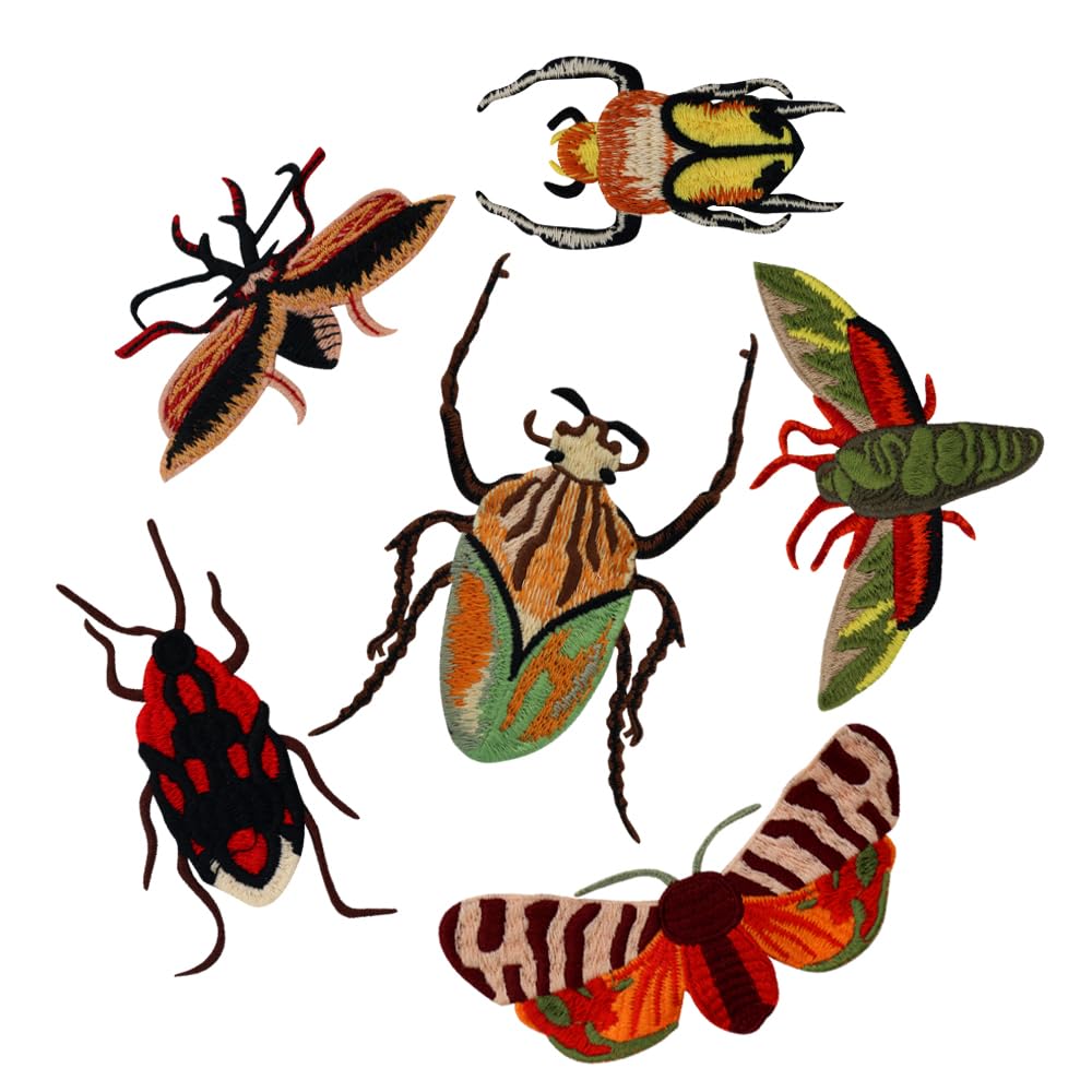 1set/6piecesEmbroidery Beetle Butterfly Insects Applique Fabric Patches Badge DIY Craft for Jeans Clothes Decorated Sewing TH887 (B)
