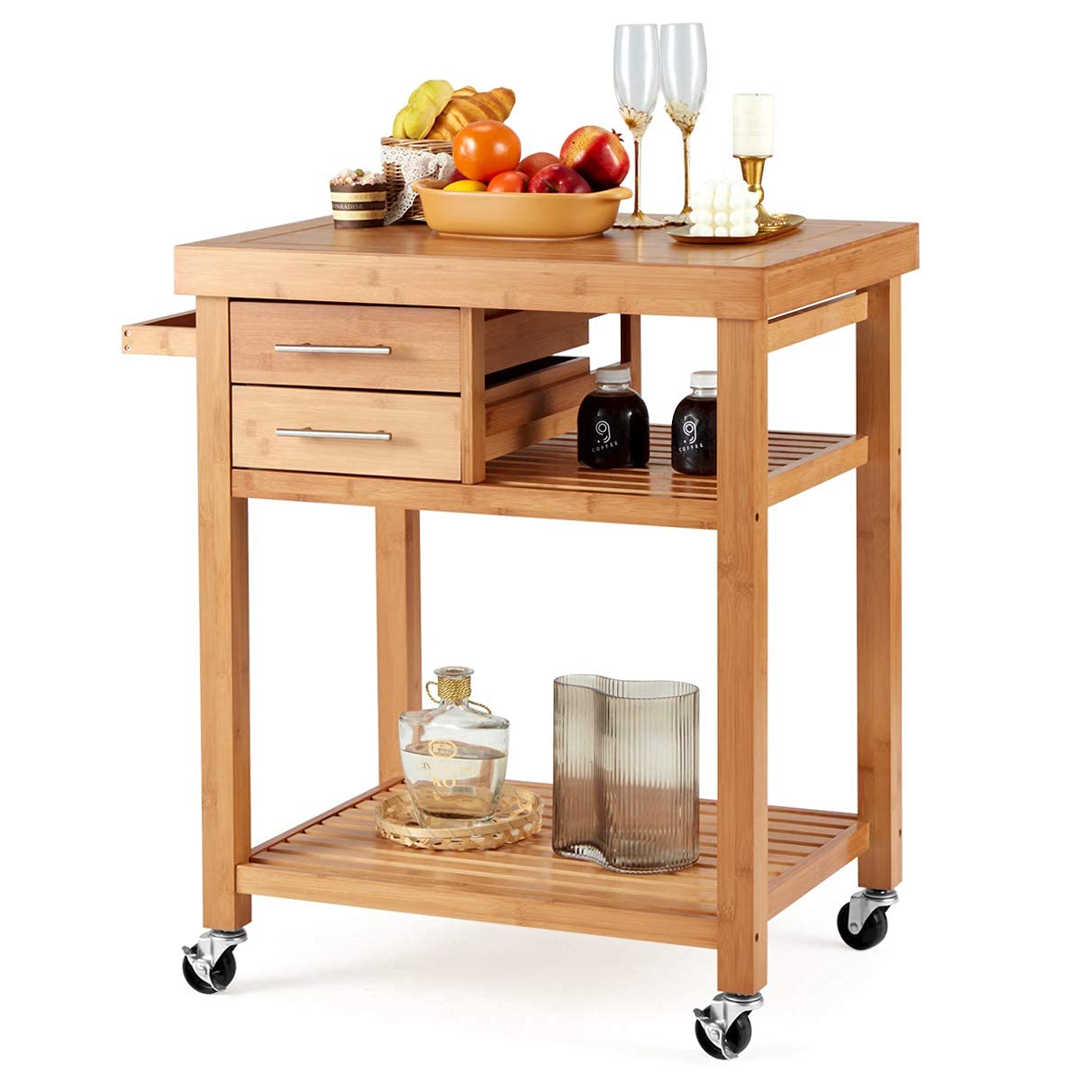 Buy EROMMY Rolling Bamboo Wood Kitchen Island Cart, MultiPurpose Kitchen Trolley Cart on Wheels
