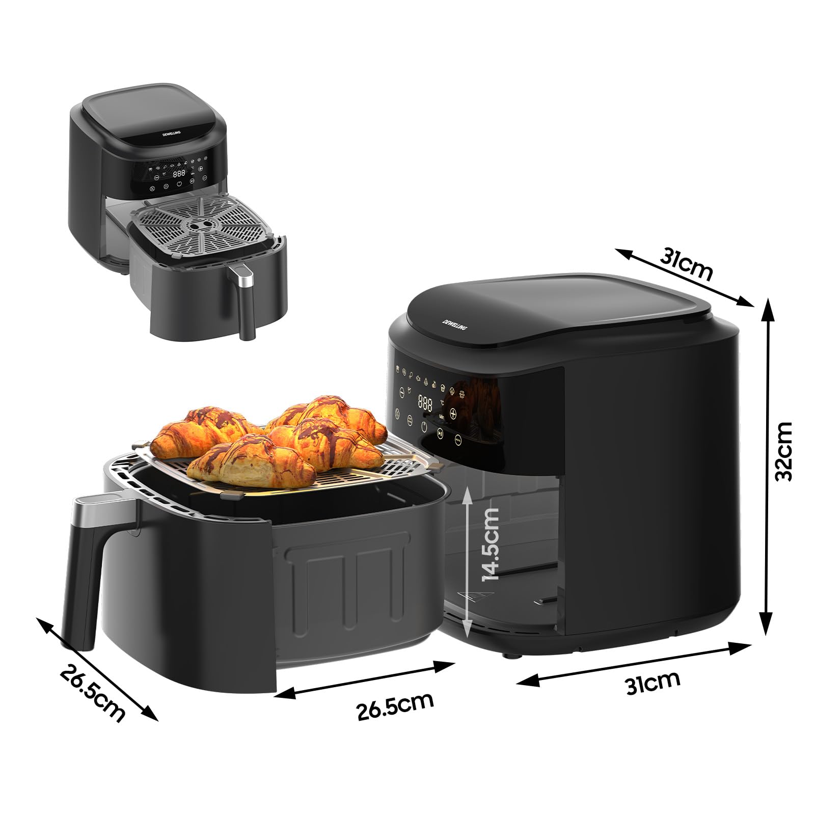 Heißluftfritteuse XXL 9L - 2350W Airfryer für Schnellgar, 9 Programmen, LED Display & Warmhaltefunktion, Metall-Innenraum, moderne Luftfritteuse Für Familienmahlzeiten