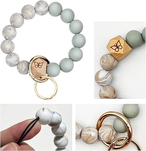 Miniatura 3 de Pulsera llavero de muñeca con bolsillo porta tarjetas y billetera, pulsera llavero con borla y anillo para llaves para mujeres