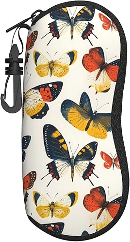 Glasses Case - Colorful Butterflies 1 Print Sunglasses Case Soft Slim Lightweight Neoprene Zipper Glasses Organizer For Women Men