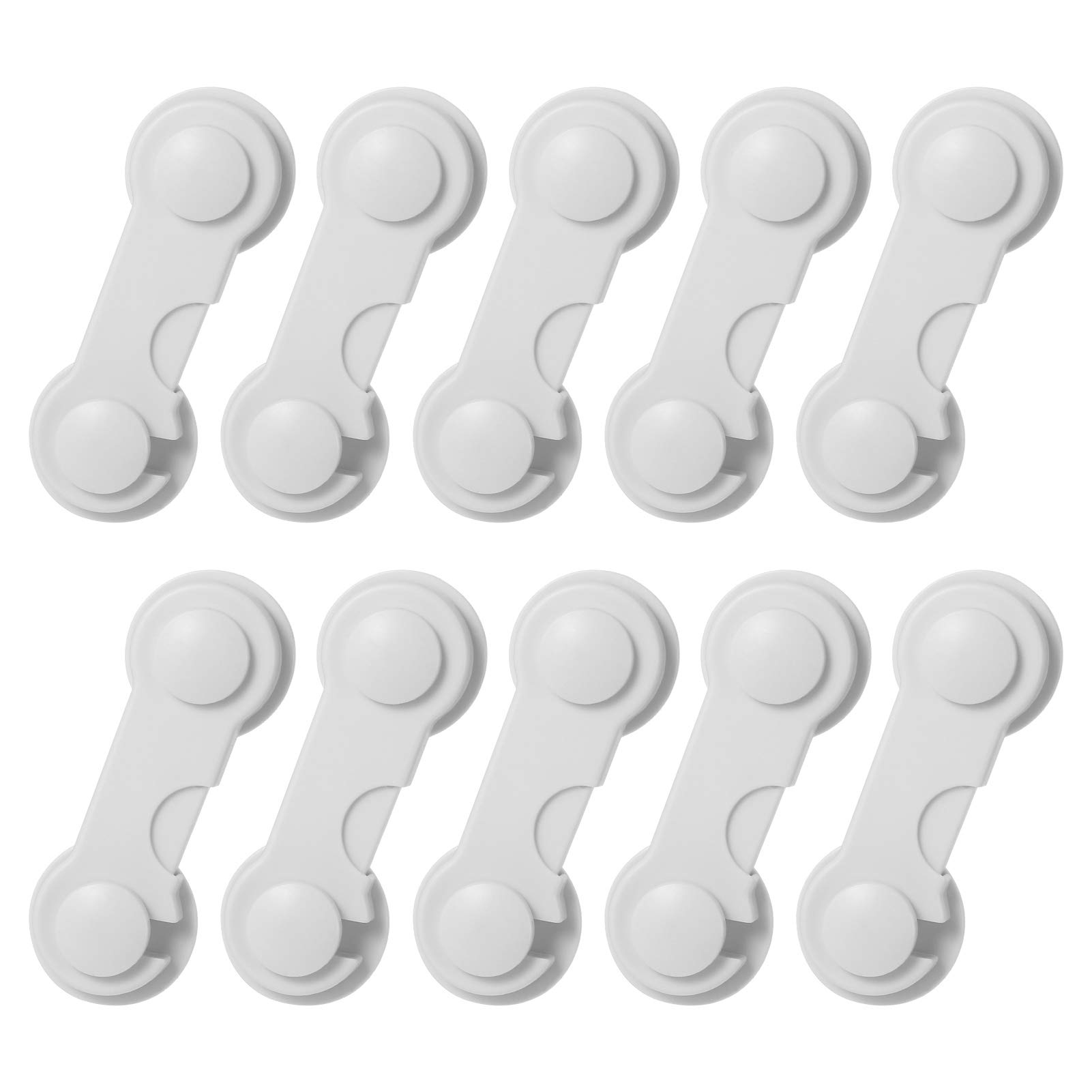 AKlamater 10Pcs Child Safety Cupboard Locks, Security Latch Baby Safety Lock Self Adhesives for Kitchen Drawer Fridge Bedroom Cabinet (White)