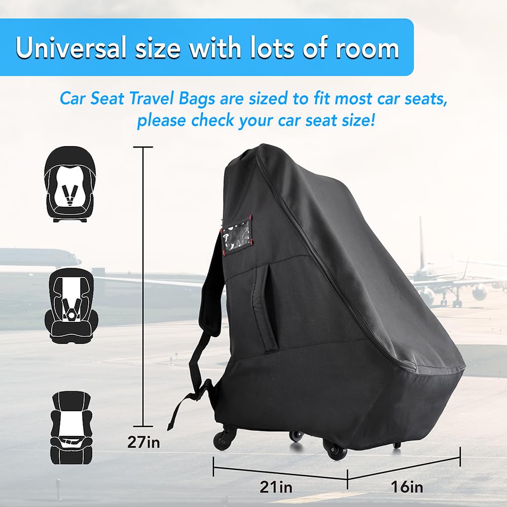 Borsa da viaggio per seggiolino auto con ruote, per check-in aeroporto, borsa da viaggio con cinghie imbottite per zaino, impermeabile, coprisedile da viaggio, custodia da viaggio (nero)