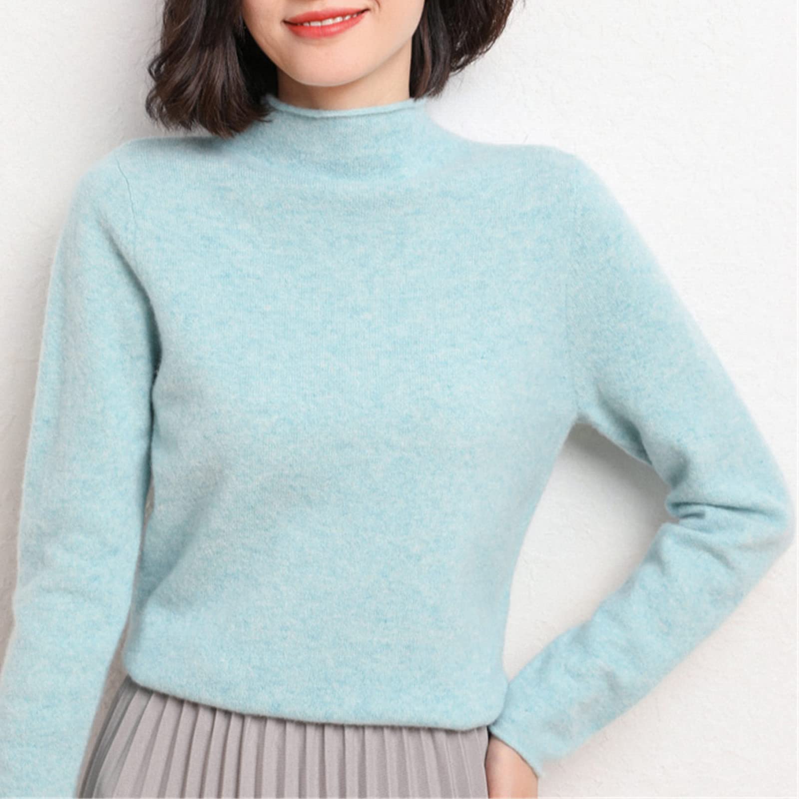 Kelsiop Pull en cachemire pour femme - Col roulé - 100 % laine - Haut tricoté - Grande taille, Rouge, L
