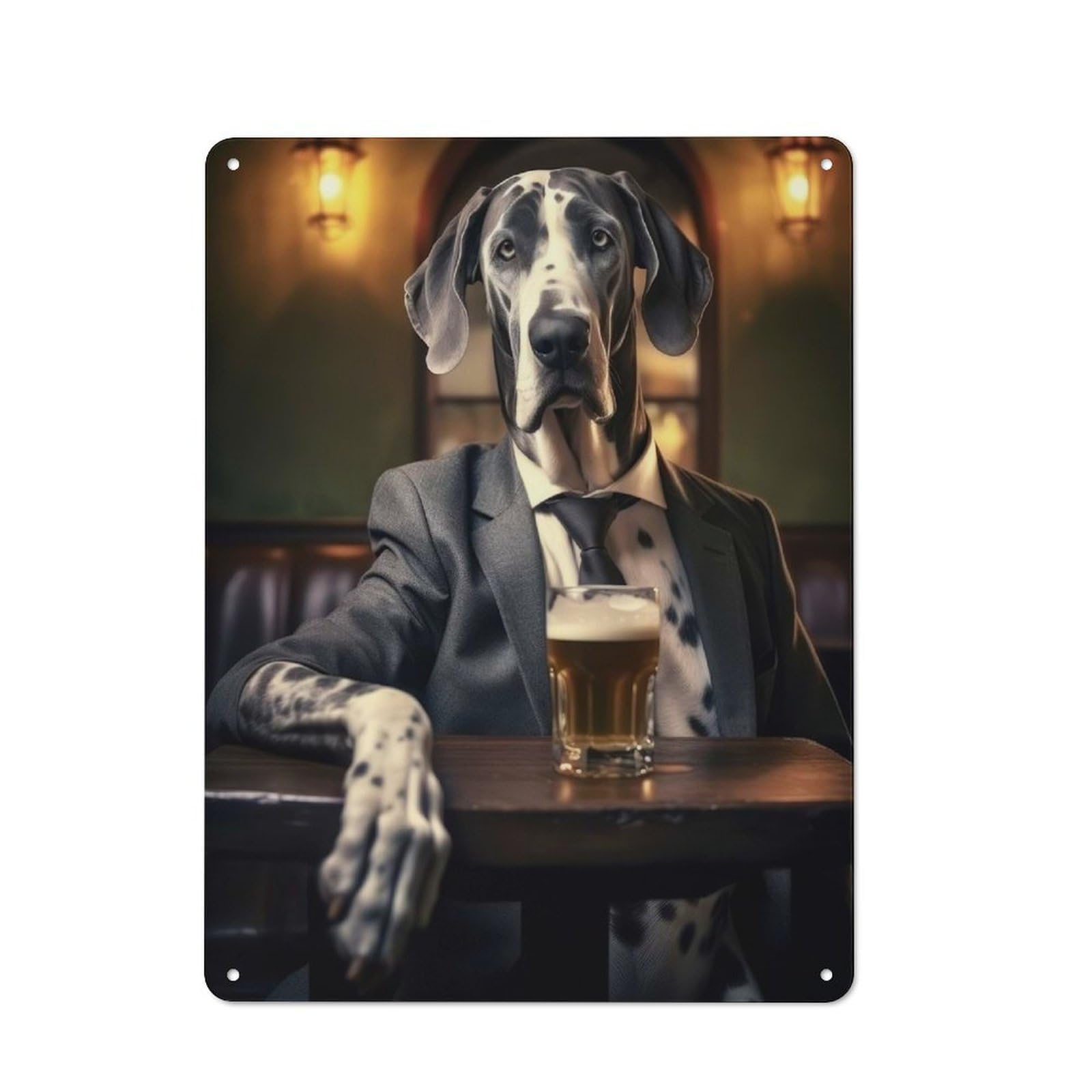 Junmoney Great Dane In The Pub Metal Plaque 40X30cm With For Hallway Wall, Retro Decor, For Themed Interiors In Hallways And Entrance Areas