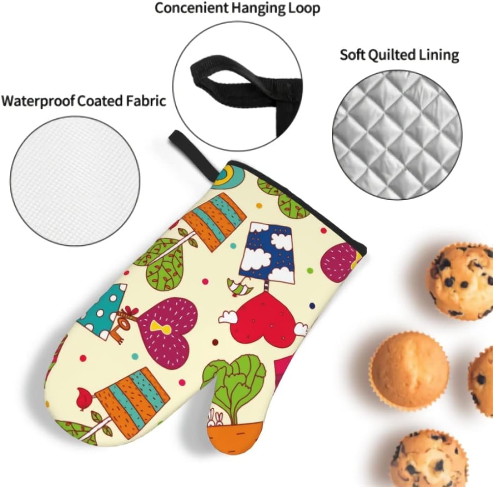 Oven Mitts and Pot Holders Set 4pc Thicken Heat-Resistant Gloves and