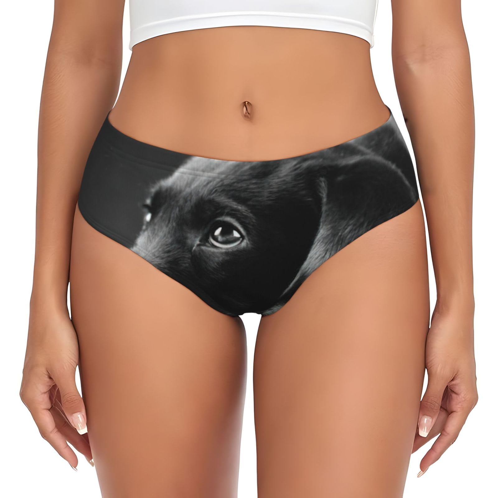Yagdaa Women's Black Puppies Dog Print Underwear Soft Stretchy Bikini Briefs Knickers Hipster Panties Underpants