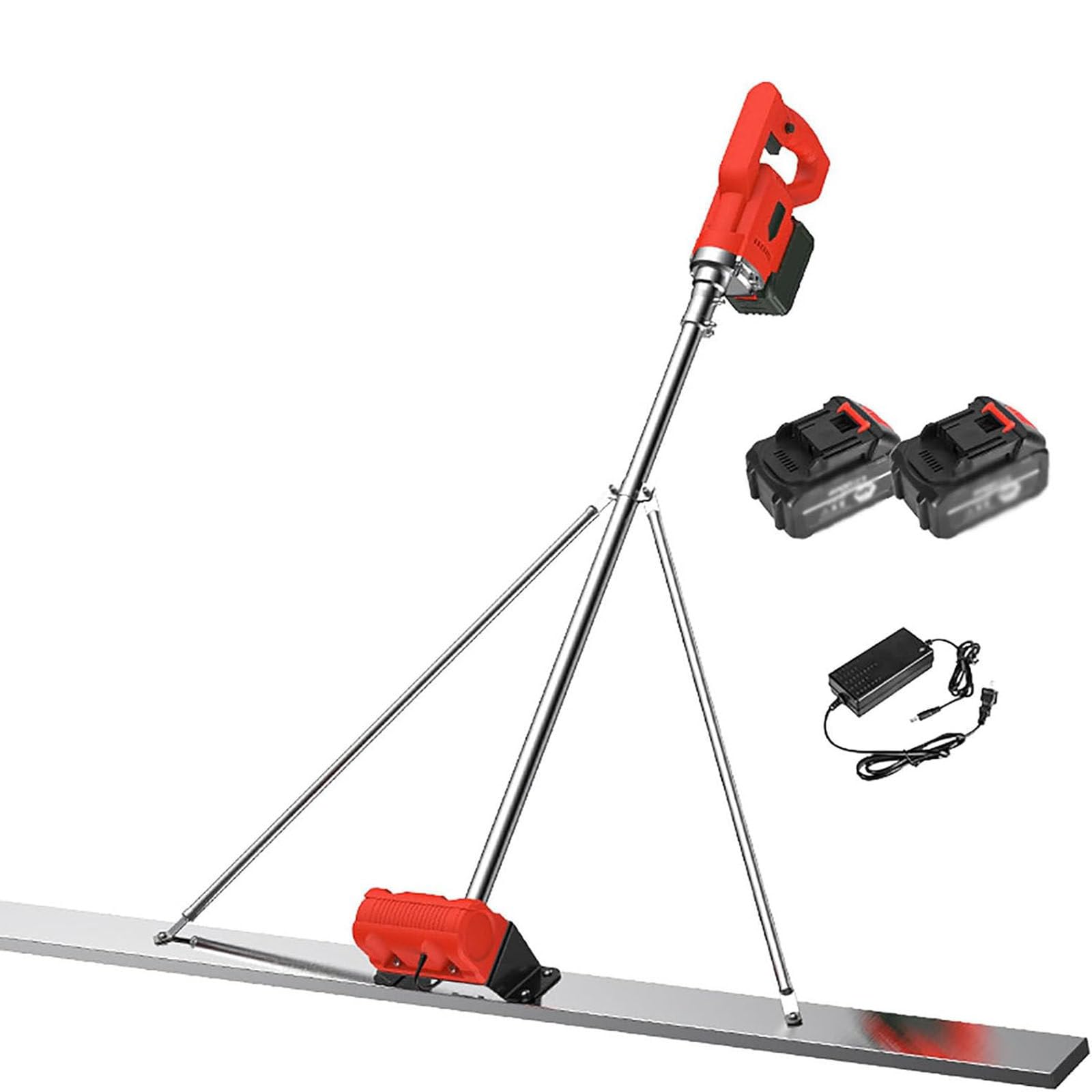 ylpddmm Power Concrete Screed Vibratory Kit, Stainless Steel Board 6000mAh Battery 1.5M-2batteries
