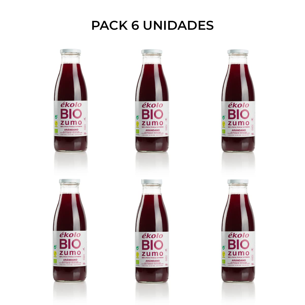 Zumo de Arándanos, Ecológico 100% Exprimido, 6 Botellas x 750 ml., 4.500 ml