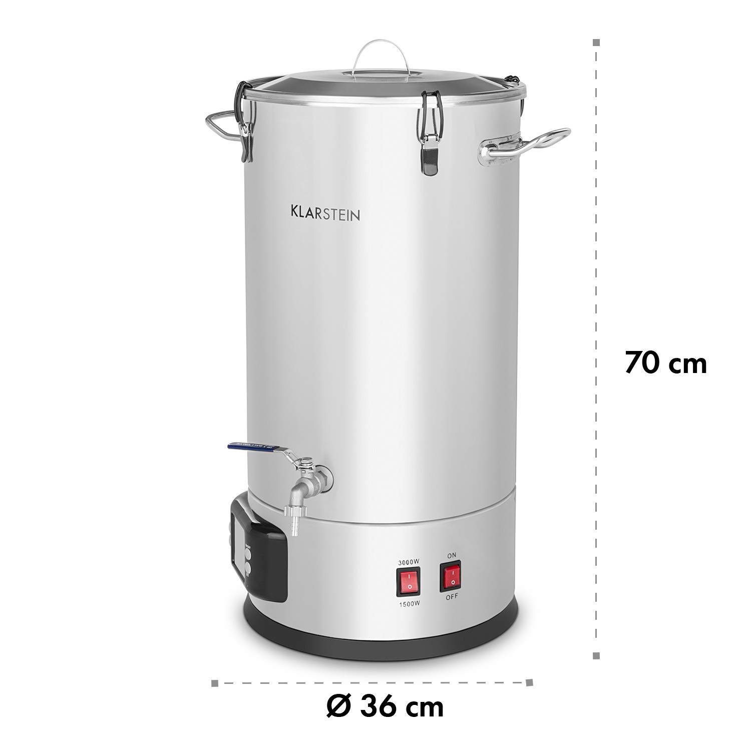 Klarstein Maischfest - Bierbrauset, Maischekessel, Bierbrauanlage mit 2 Stufen: 1500/3000 W, Bier Brauen 5-teiliges Set, Filtrier-Eimer, Kühlspirale, LCD-Display, Edelstahl, 30 Liter, Edelstahl