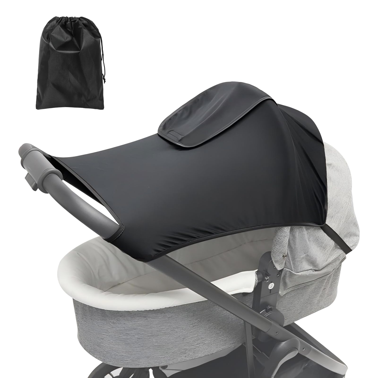Sonnensegel Kinderwagen UV Schutz 50+, sonnensegel für kinderwagen mit Ziehseil-Aufbewahrungstasche, Verstellbar Universal sonnenschutz buggy mit Sichtfenster, Einfache Montage (Schwarz)