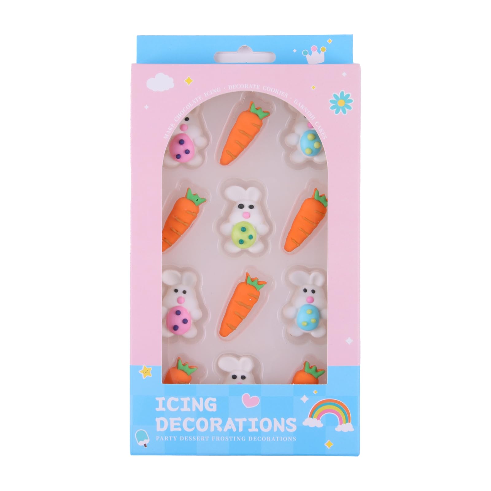 Sentovac 12 Pcs Easter Bunny Carrot Icing Decoration Edible Candy Dessert Easter Sprinkles DIY For Cookie Cake Cupcake Topper Icing Frosting