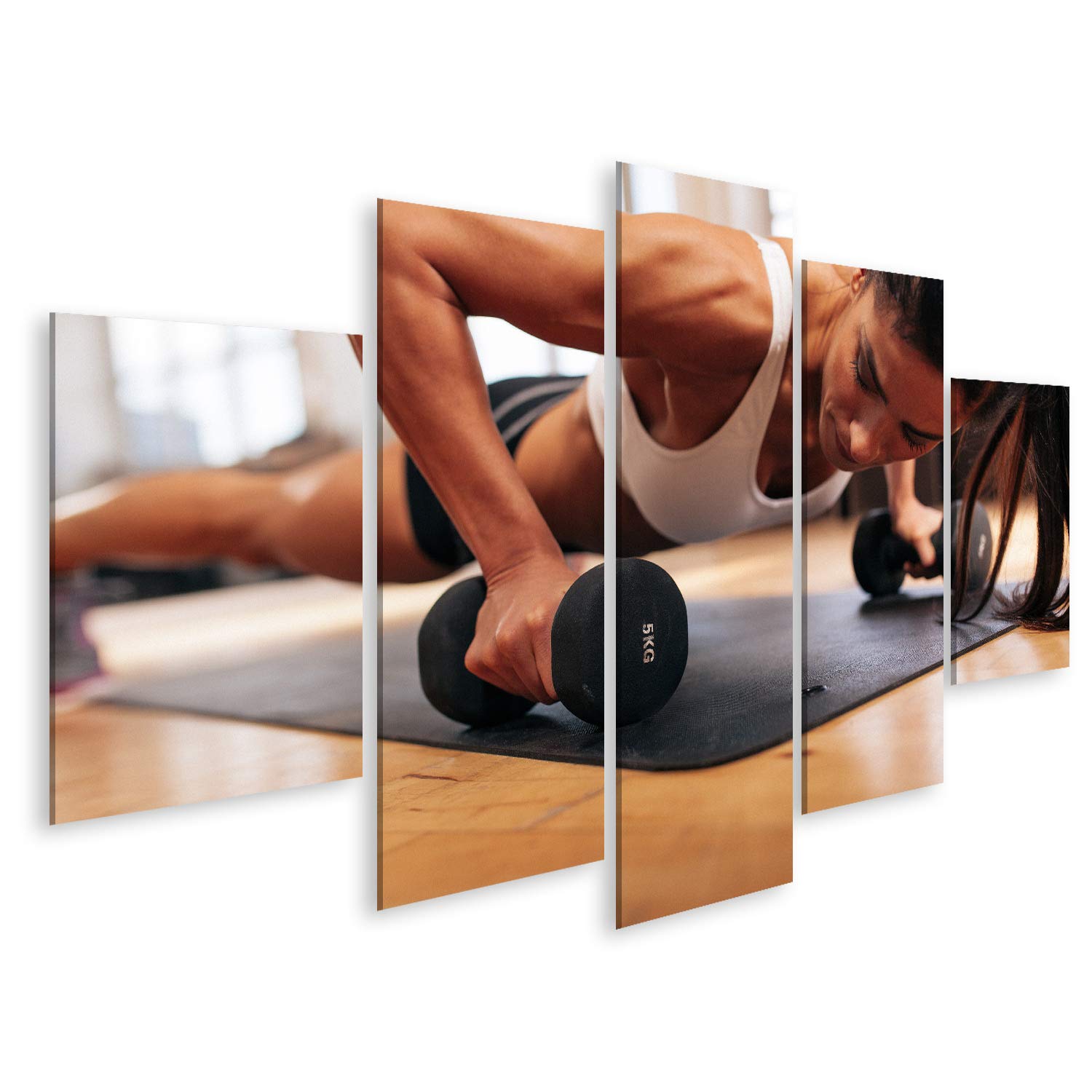 islandburner Quadro su tela Giovane donna forte che fa flessioni esercizio manubri Fitness modello intenso allenamento palestra Quadri Stampe Arte Poster Murale