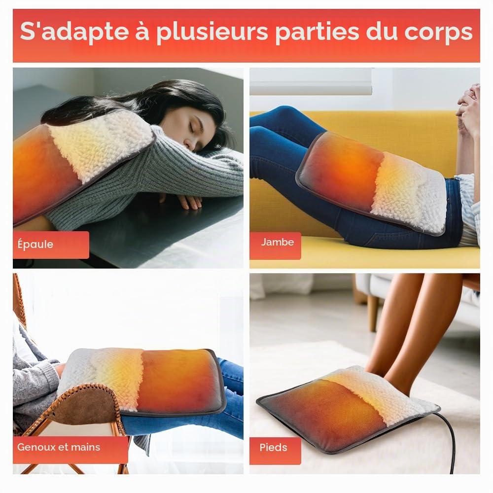 Chauffe-Pieds Electrique Confortable avec Doublure en Peluche Thermostat Chauffe Pieds Electrique Chauffant Rapide pour les Pieds,le Dos et Tout le Corps pour Femmes Hommes(Gris)