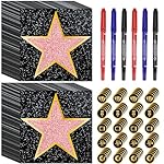 Pasimy 25 Pcs Movie Star Stickers Movie Theme Party Decorations Red Carpet Stickers Stars of Fame Decor Kit Stars Props with Black Markers for Red Carpet Party Decorations