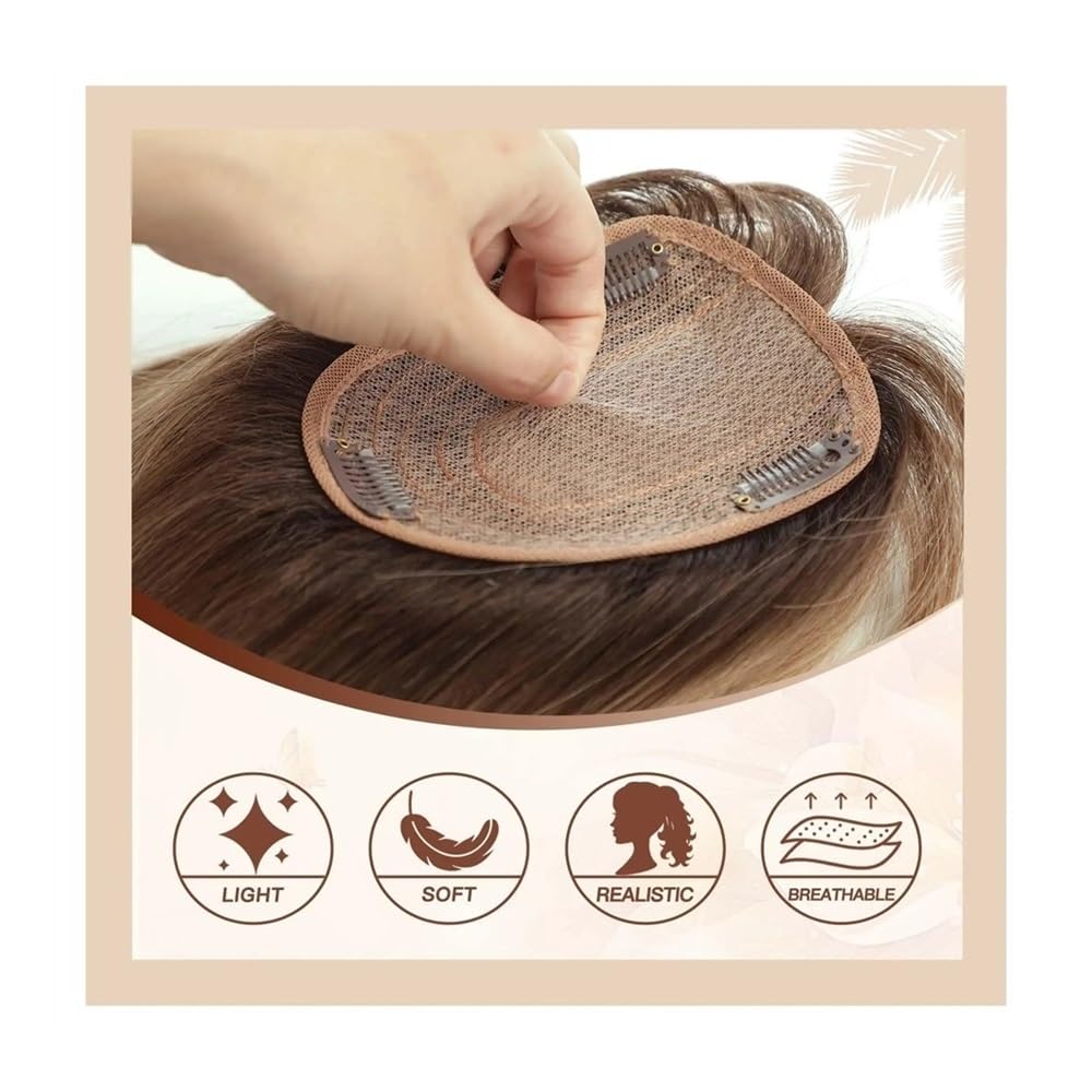 Parrucche Toppers for capelli umani con frangia for estensioni dei capelli | Clip base in seta da 4"x5,5" in pezzi di capelli Estensioni for capelli lisci da 14 pollici(Chocolate Brown)