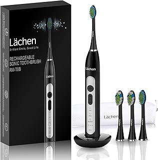 Lächen Sonic elektrische Zahnbürste Schallzahnbürste mit 4 Aufsteckbürsten und Timer, 3 Modi & 3 Vibrationsstärken mit Reisetasche (B-Schwarz)