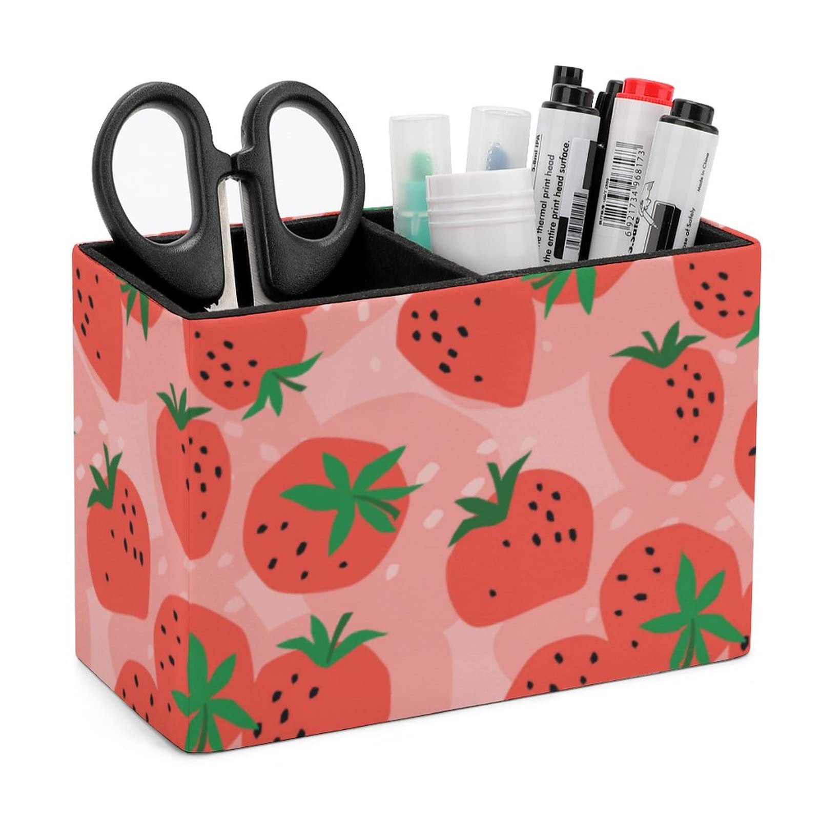 Pencil Holder for Desk, Strawberry Pen Holder Storage Desktop Pen Organizer Desk Pencil Organizer Makeup Brush Holder for Office School College Leather