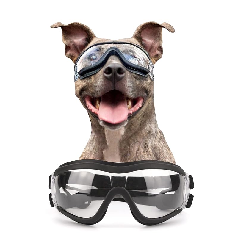 Óculos de Sol para Cães de Porte Grande PETLESO, Lentes Transparentes com Proteção UV, Ajustáveis e Resistentes ao Vento, Tamanho Grande