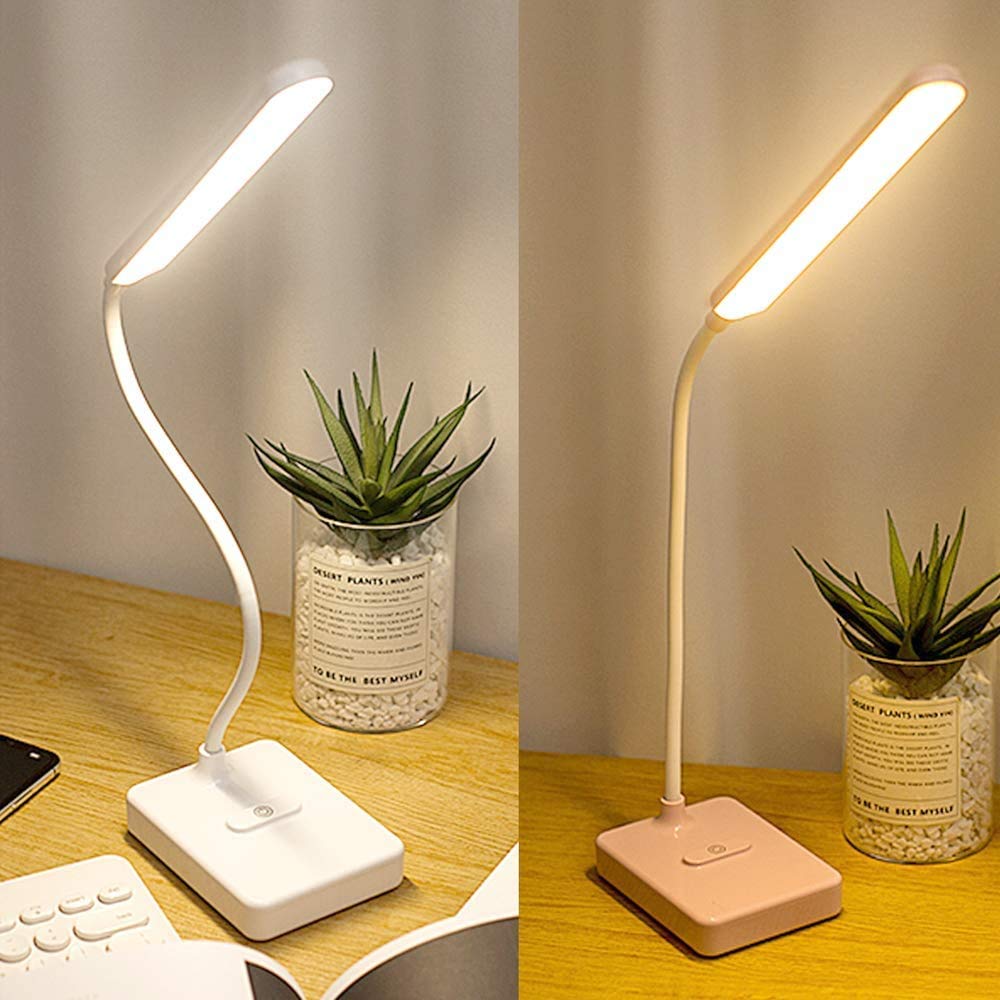 Lámpara LED de escritorio, batería recargable 2000mAh, luz lectura libro inalámbrico, control táctil 3 colores, 6 brillo ajustable, lámpara de mesa para estudiar