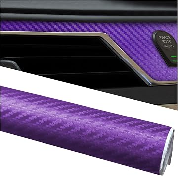 Car 3D Carbon Fiber Wrap Stickers Decal, 5FT x 1FT Air Release Vinyl Auto Body Wrap Roll Film Decoration, Self Adhesive Scratch Resistance DIY Interior Exterior Decals for Cars Purple