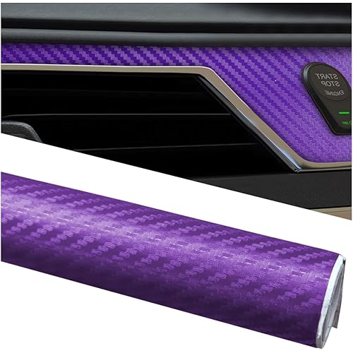 Car 3D Carbon Fiber Wrap Stickers Decal, 5FT x 1FT Air Release Vinyl Auto Body Wrap Roll Film Decoration, Self Adhesive Scratch Resistance DIY Interior Exterior Decals for Cars (Purple)