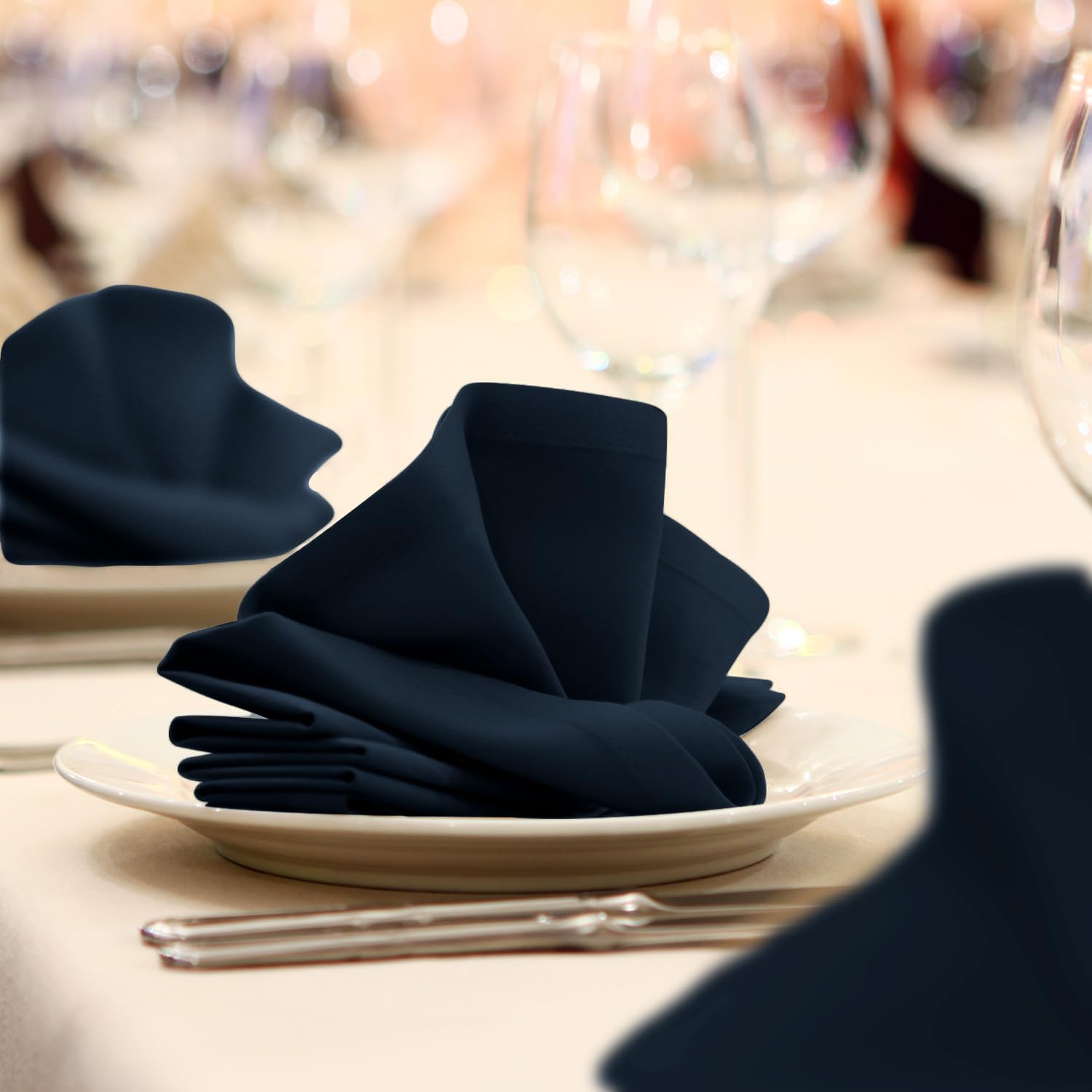 Avalon Kitchen Navy Blue Cloth Napkins Bulk (Pack of 24) - 100% Polyester Dinner Linen Napkins Cloth Washable & Reusable - Durable with Hemmed Edges - Ideal for Parties and Weddings (17x17 Inches) image 3